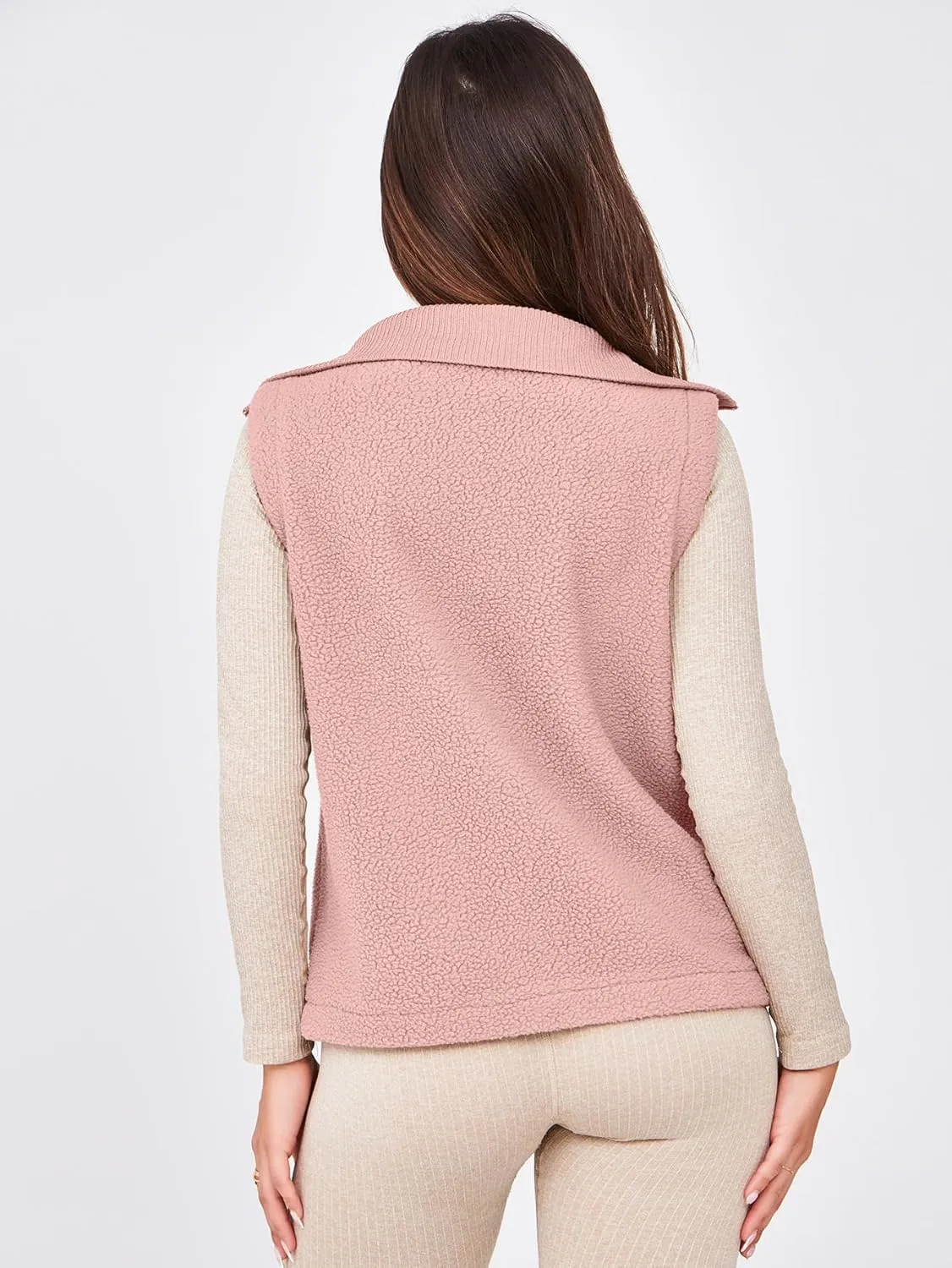 Glamaker Womens Fleece Vest Top Sleeveless Fuzzy Zip Up V Neck Sherpa Jacket Casual Outwear with Pocket