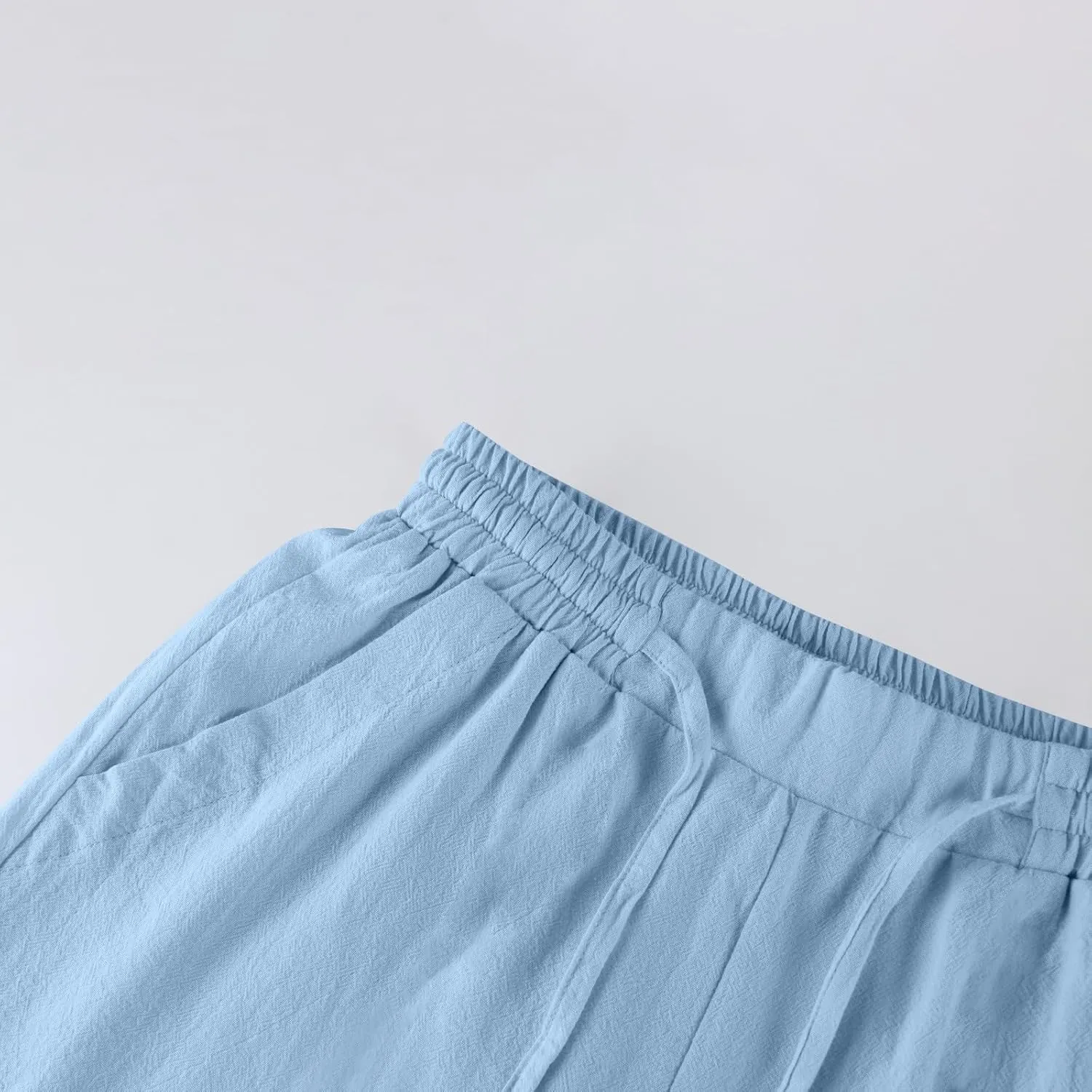 GOFULY Linen Pants Women Wide Leg Trendy High Waisted Pants Casual Drawstring Elastic Waist Baggy Solid Outfits with Pockets