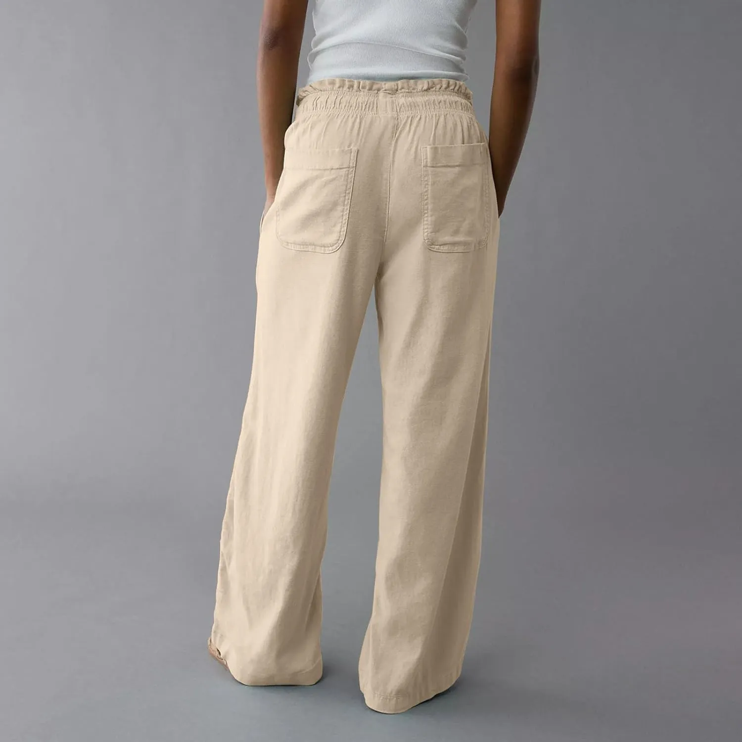 GOFULY Wide Leg Pants for Women Cotton Lined Beach 2025 Elastic Waist Drawstring Summer Pants High Waisted Solid Clothes