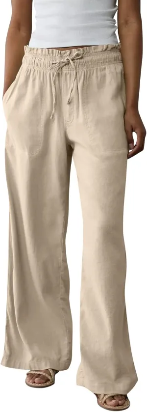 GOFULY Wide Leg Pants for Women Cotton Lined Beach 2025 Elastic Waist Drawstring Summer Pants High Waisted Solid Clothes