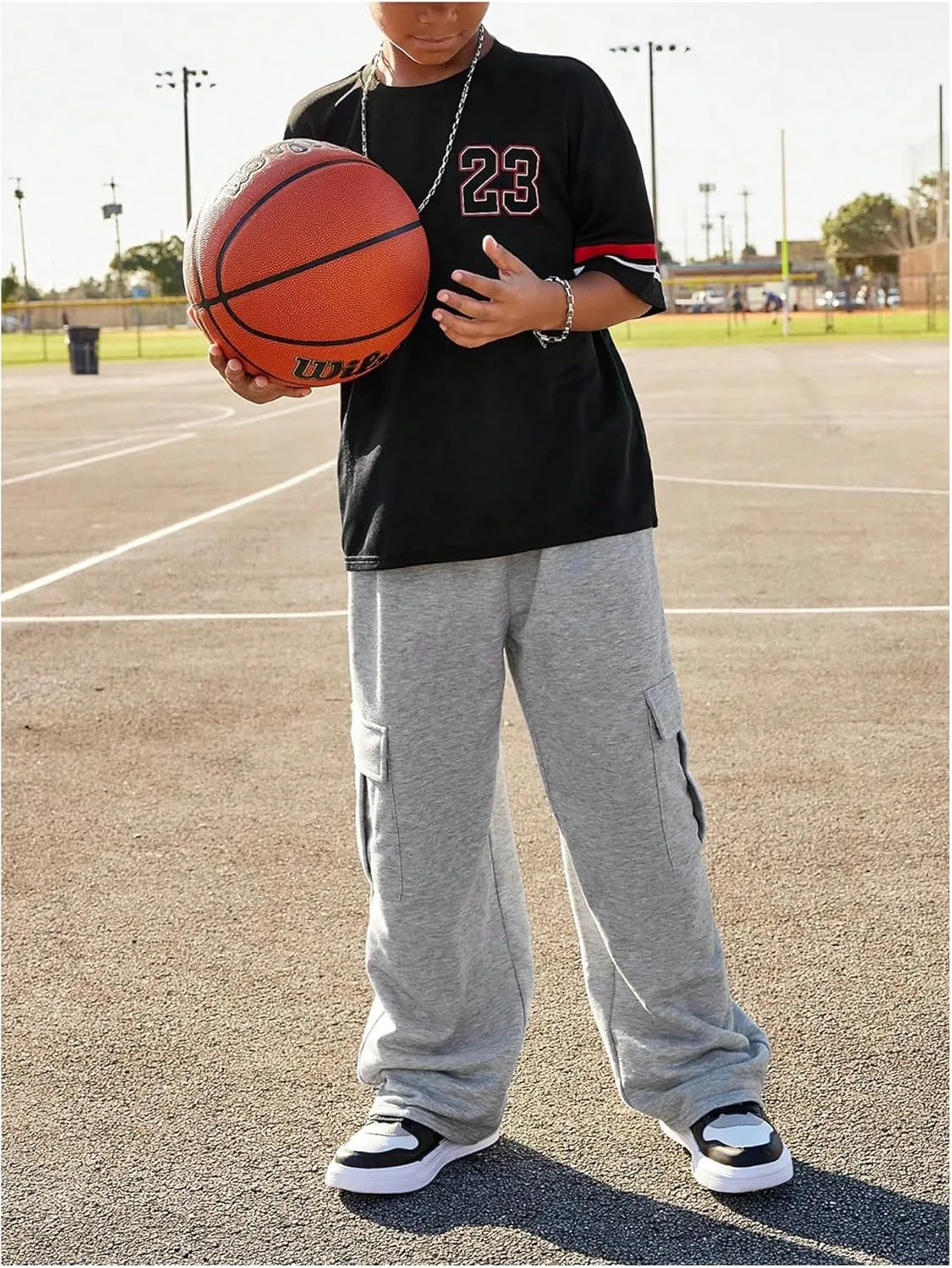 GORGLITTER Boy's Baggy Cargo Pants Elastic Waist Workout Sweatpants with Pockets