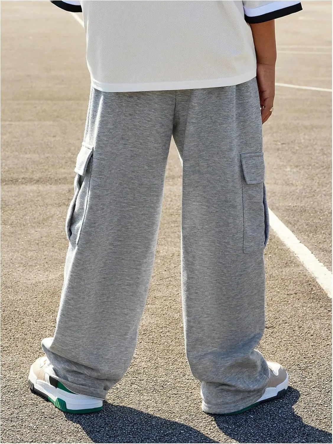 GORGLITTER Boy's Baggy Cargo Pants Elastic Waist Workout Sweatpants with Pockets