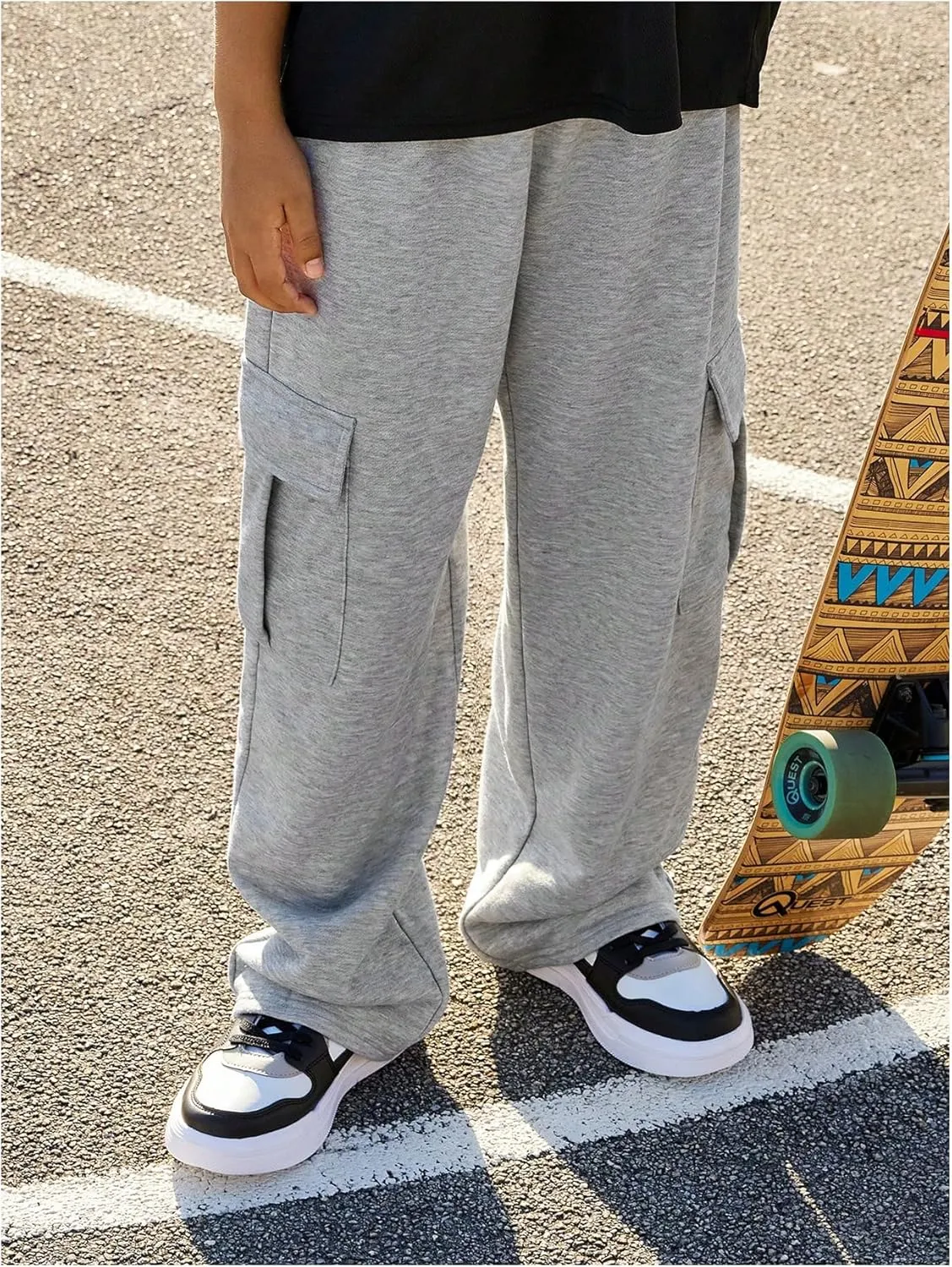 GORGLITTER Boy's Baggy Cargo Pants Elastic Waist Workout Sweatpants with Pockets