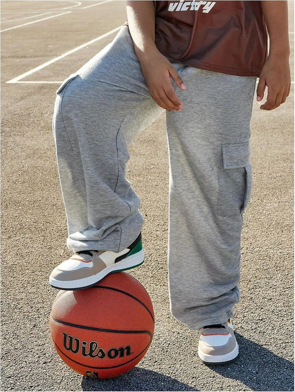 GORGLITTER Boy's Baggy Cargo Pants Elastic Waist Workout Sweatpants with Pockets