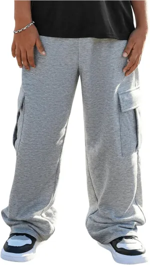 GORGLITTER Boy's Baggy Cargo Pants Elastic Waist Workout Sweatpants with Pockets