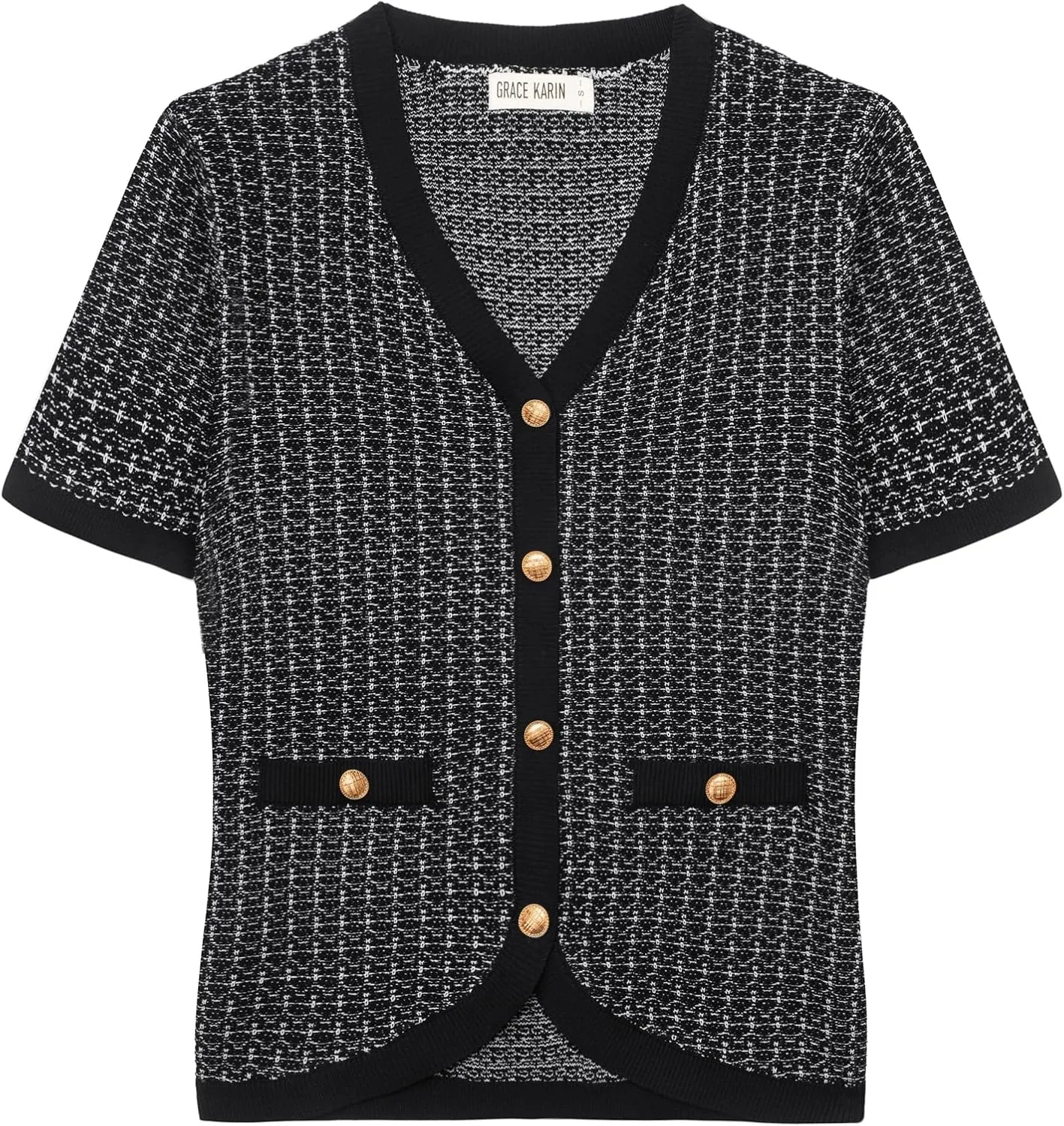 GRACE KARIN Womens Summer Cardigan Sweater 2025 Button Down Short Sleeve Cropped Lightweight V Neck Elegant Tweed Tops