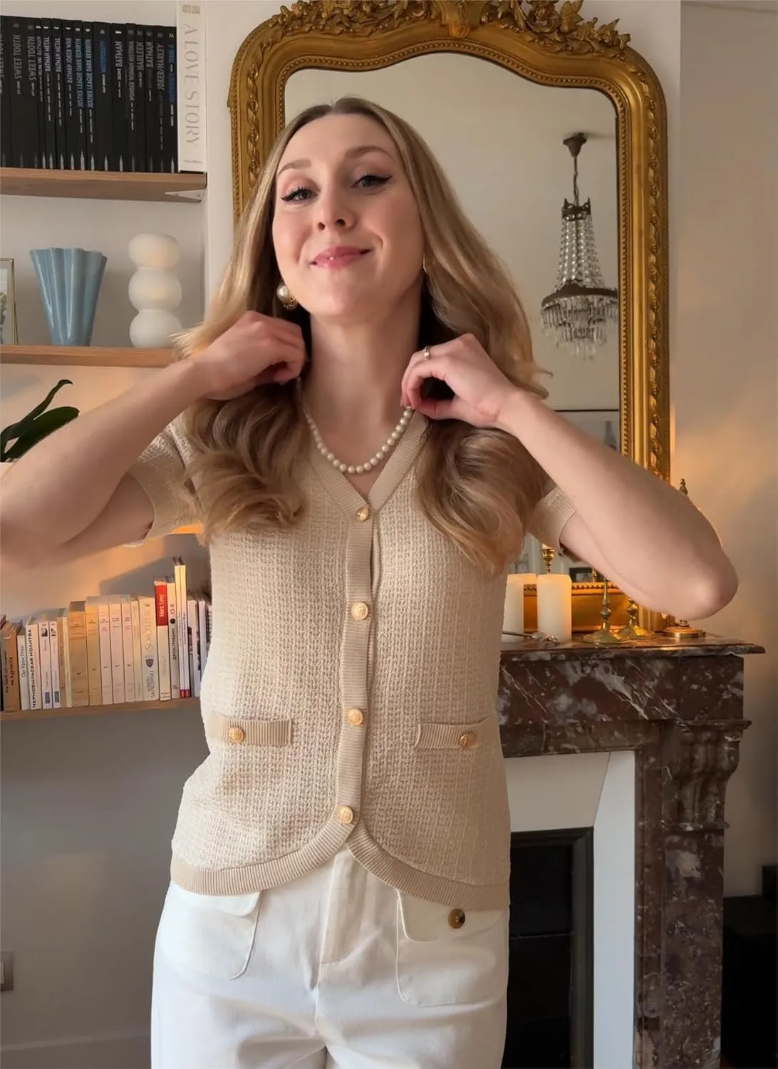 GRACE KARIN Womens Summer Cardigan Sweater 2025 Button Down Short Sleeve Cropped Lightweight V Neck Elegant Tweed Tops
