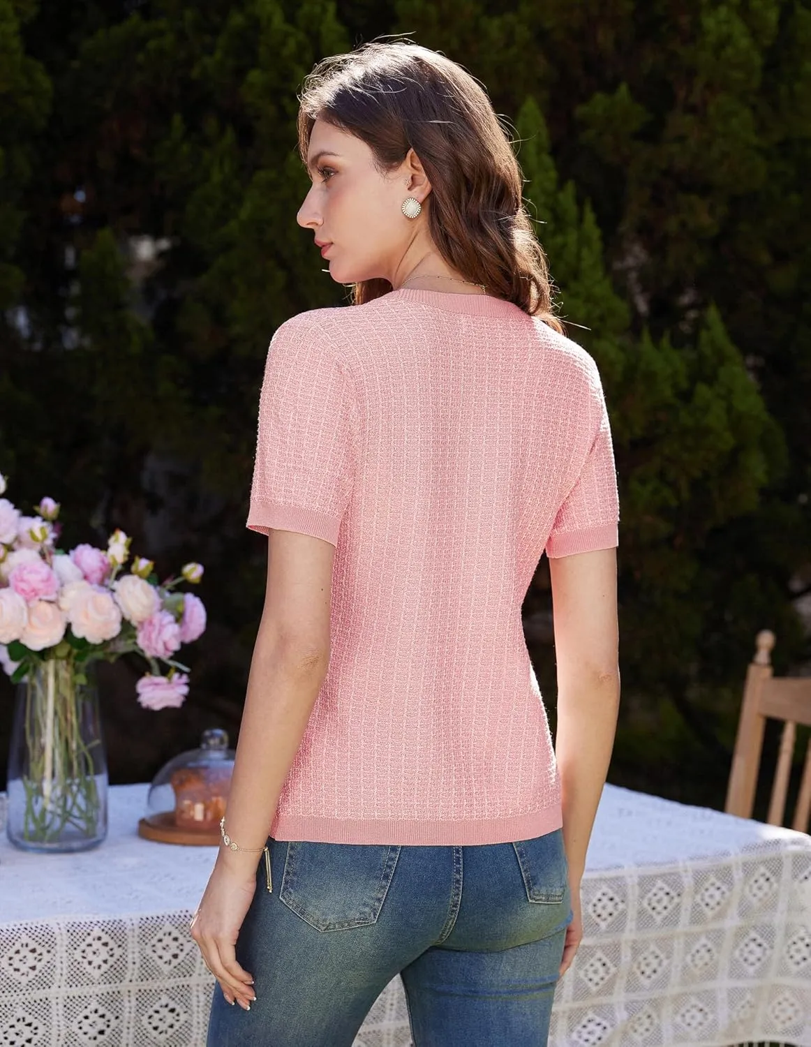 GRACE KARIN Womens Summer Cardigan Sweater 2025 Button Down Short Sleeve Cropped Lightweight V Neck Elegant Tweed Tops