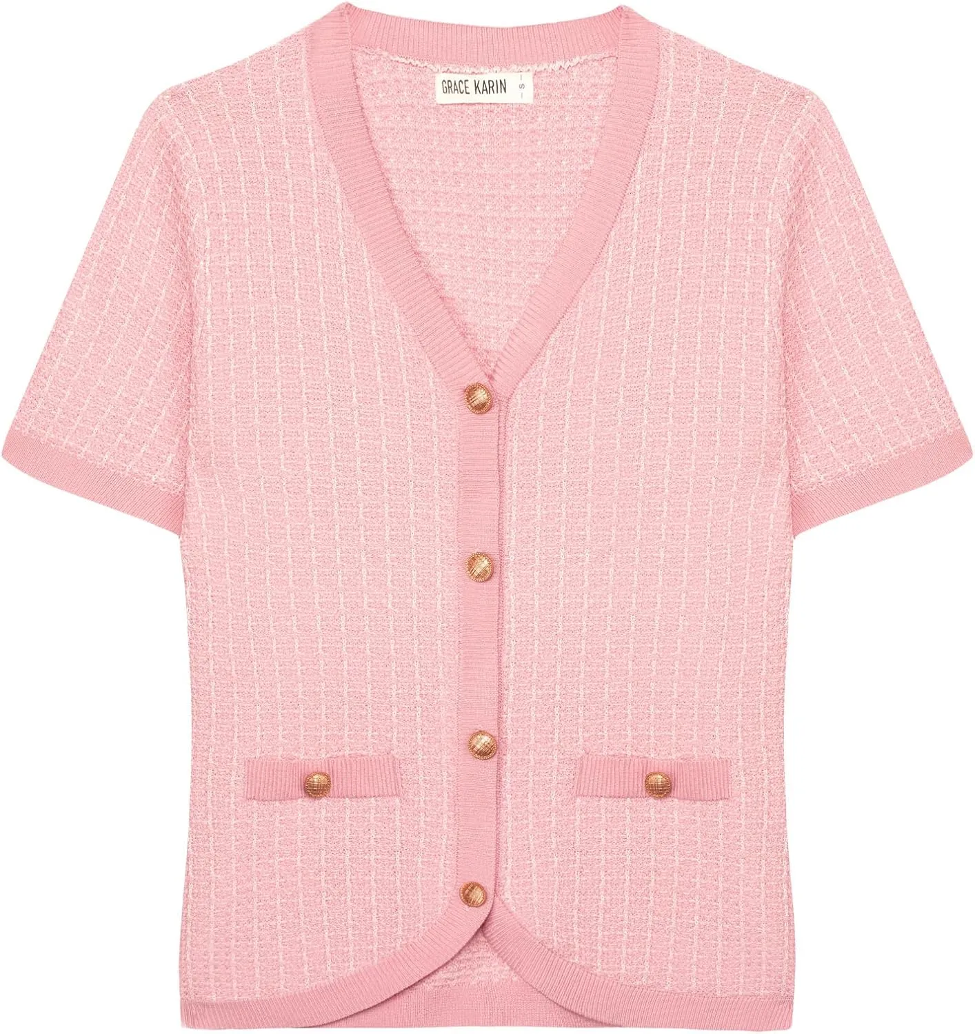 GRACE KARIN Womens Summer Cardigan Sweater 2025 Button Down Short Sleeve Cropped Lightweight V Neck Elegant Tweed Tops