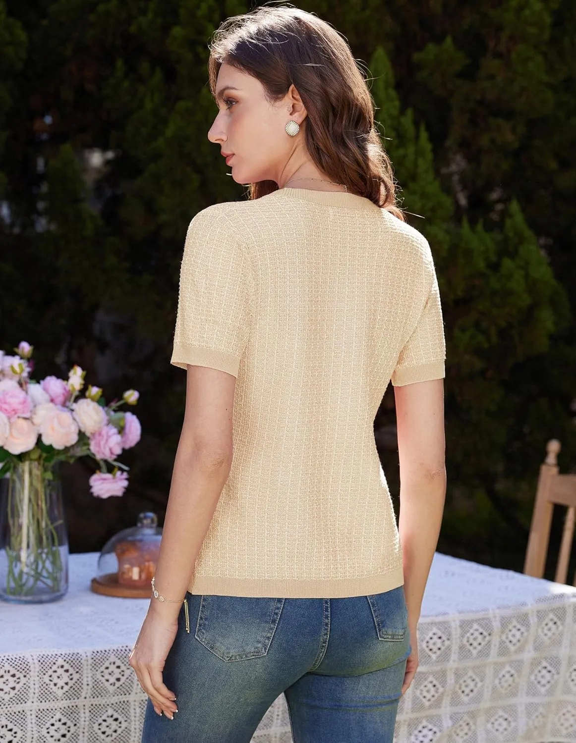 GRACE KARIN Womens Summer Cardigan Sweater 2025 Button Down Short Sleeve Cropped Lightweight V Neck Elegant Tweed Tops