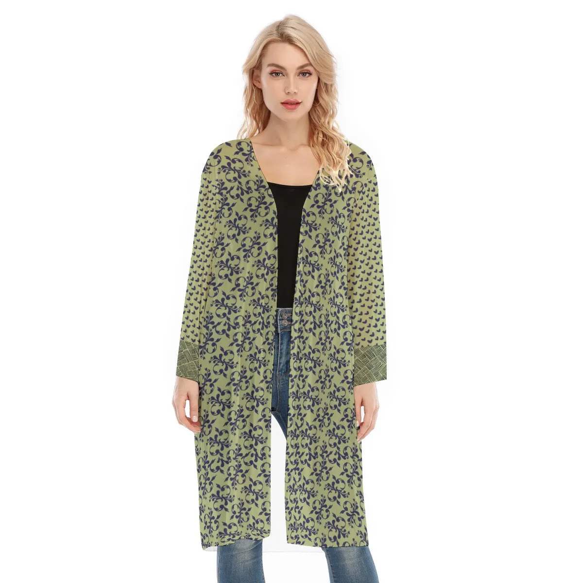 Green & Blue Long Sleeve Mesh Cardigan. Caracas Collection