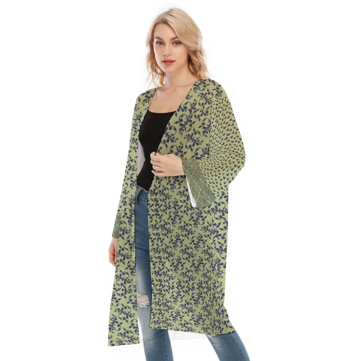 Green & Blue Long Sleeve Mesh Cardigan. Caracas Collection