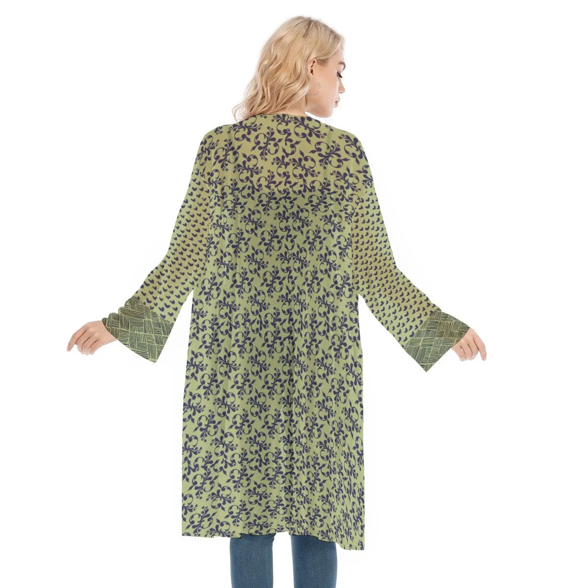 Green & Blue Long Sleeve Mesh Cardigan. Caracas Collection