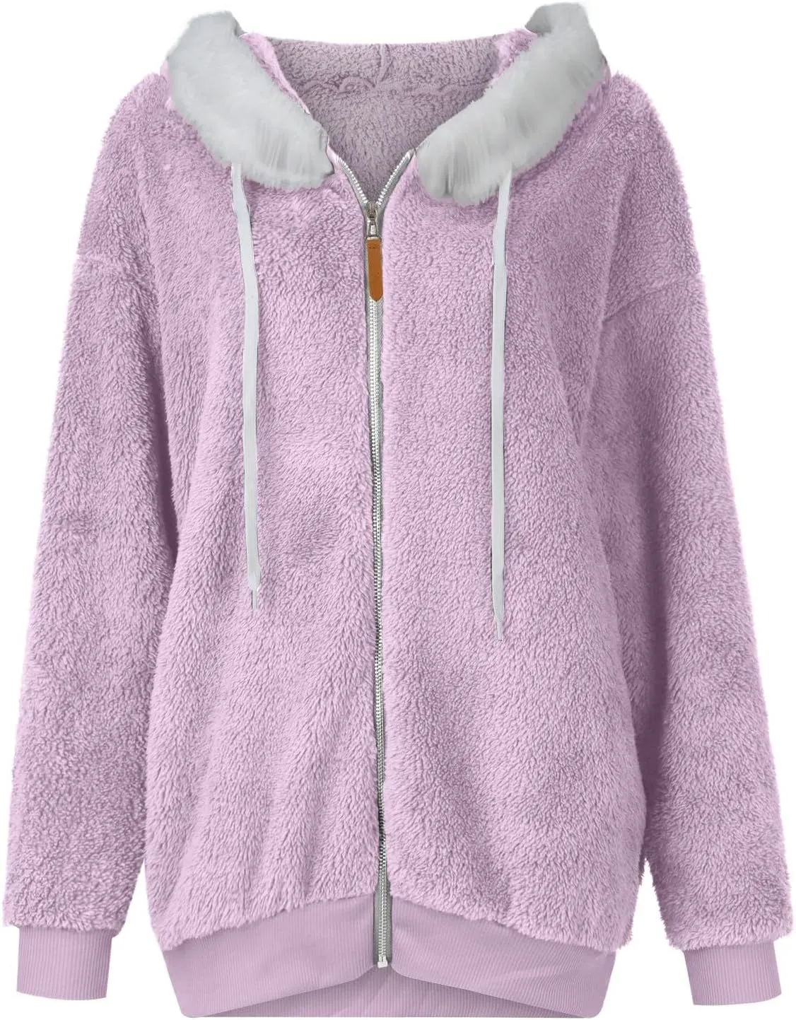 Gumipy Womens Fleece Zip Up Jacket Fuzzy Drawstring Sherpa Jacket Coat with Hood Plus Size Long Sleeve Hoodies with Pockets