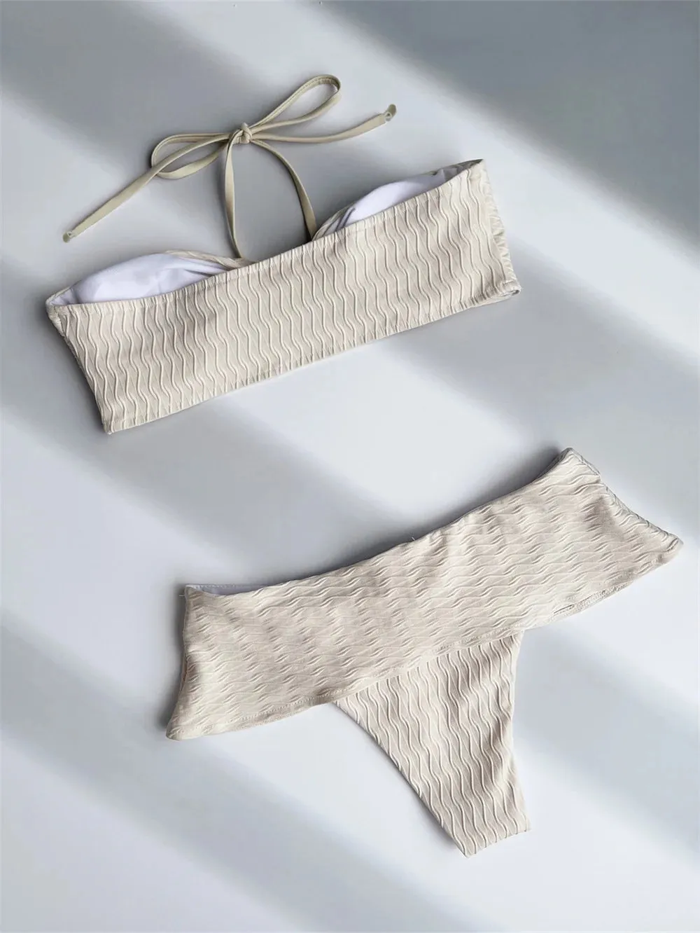 Halter Bandeau Bikinis 2025 Wave Flounced Swimsuit Women Push Up Swimwear Sexy Biquini Bathing Suit Beachwear