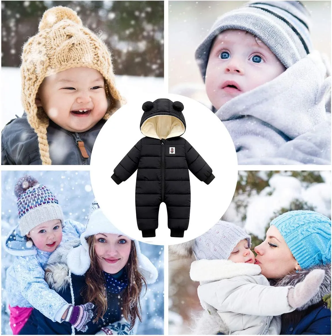Happy Cherry Baby Snowsuit Winter Coat Warm Hoodie Romper Puffer Jacket