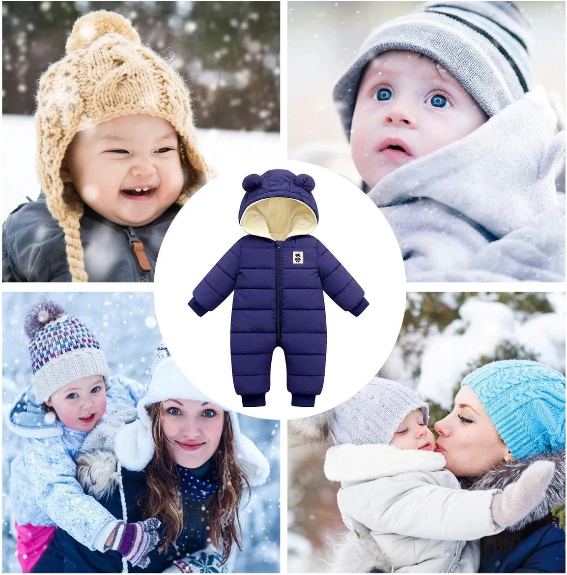Happy Cherry Baby Snowsuit Winter Coat Warm Hoodie Romper Puffer Jacket