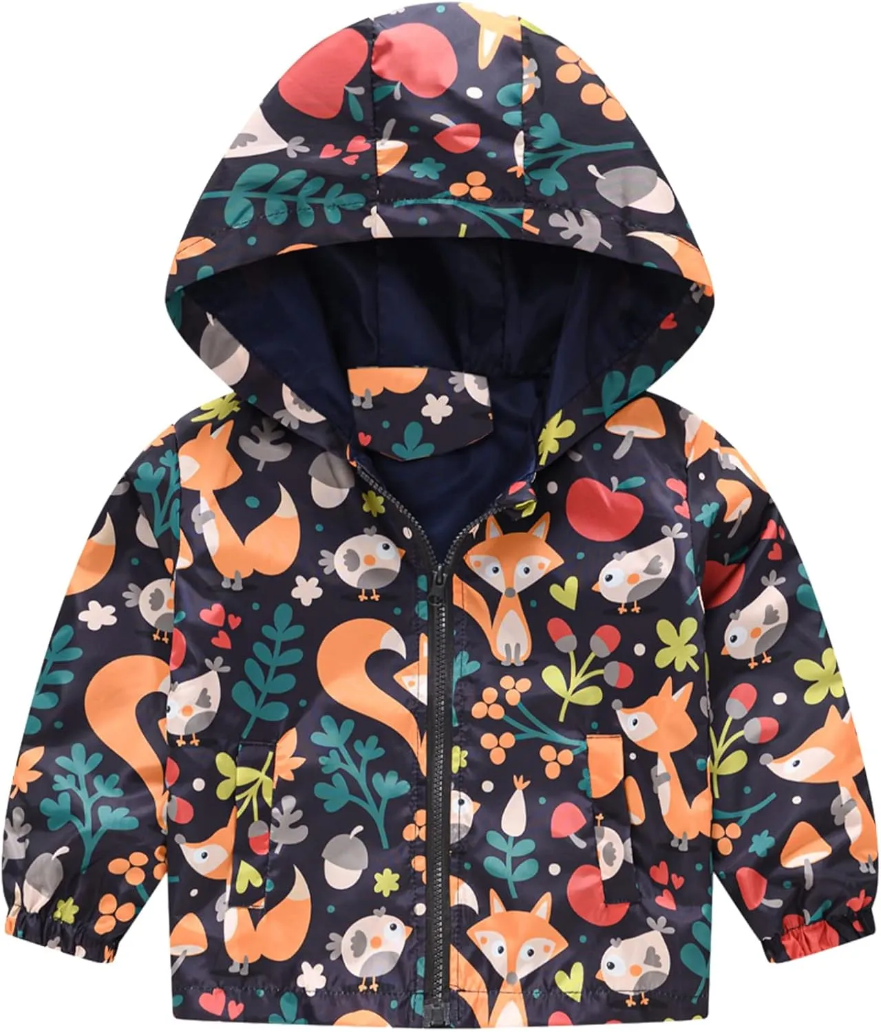 Happy Cherry Kids Boys Girls Fleece Lined Windbreaker Jacket Fashion Prints Hoodie for Fall Winter