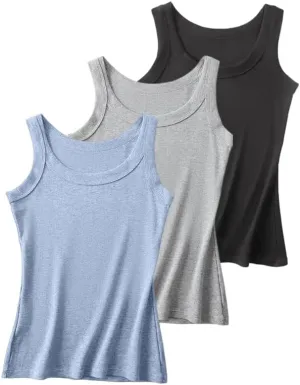 hathne Womens Sleeveless Ribbed Fitted Basic Tank Top Vest Summer High Neck Tops Racerback Camisole