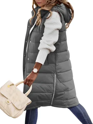 HEEKPEK Womens Puffer Vest Winter Hooded Sleeveless Zip Up Long Puffy Jacket Warm Thick Quilted Coats with Pockets