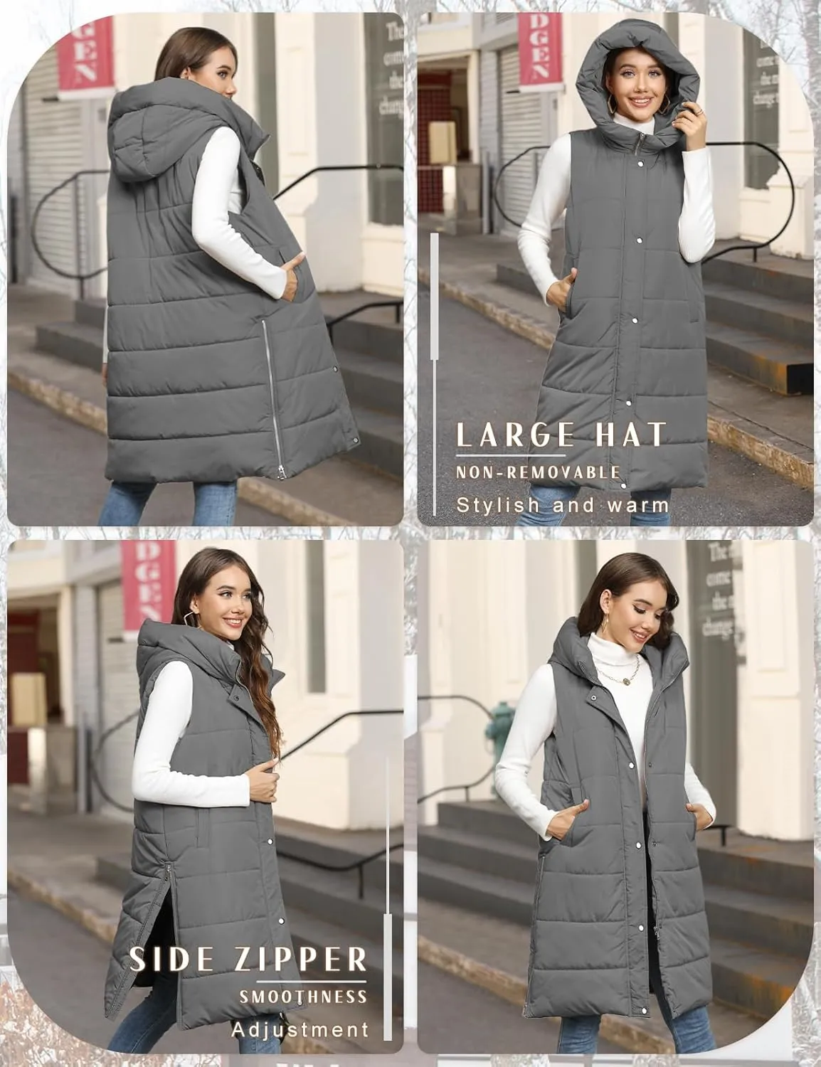 HEEKPEK Womens Puffer Vest Winter Hooded Sleeveless Zip Up Long Puffy Jacket Warm Thick Quilted Coats with Pockets