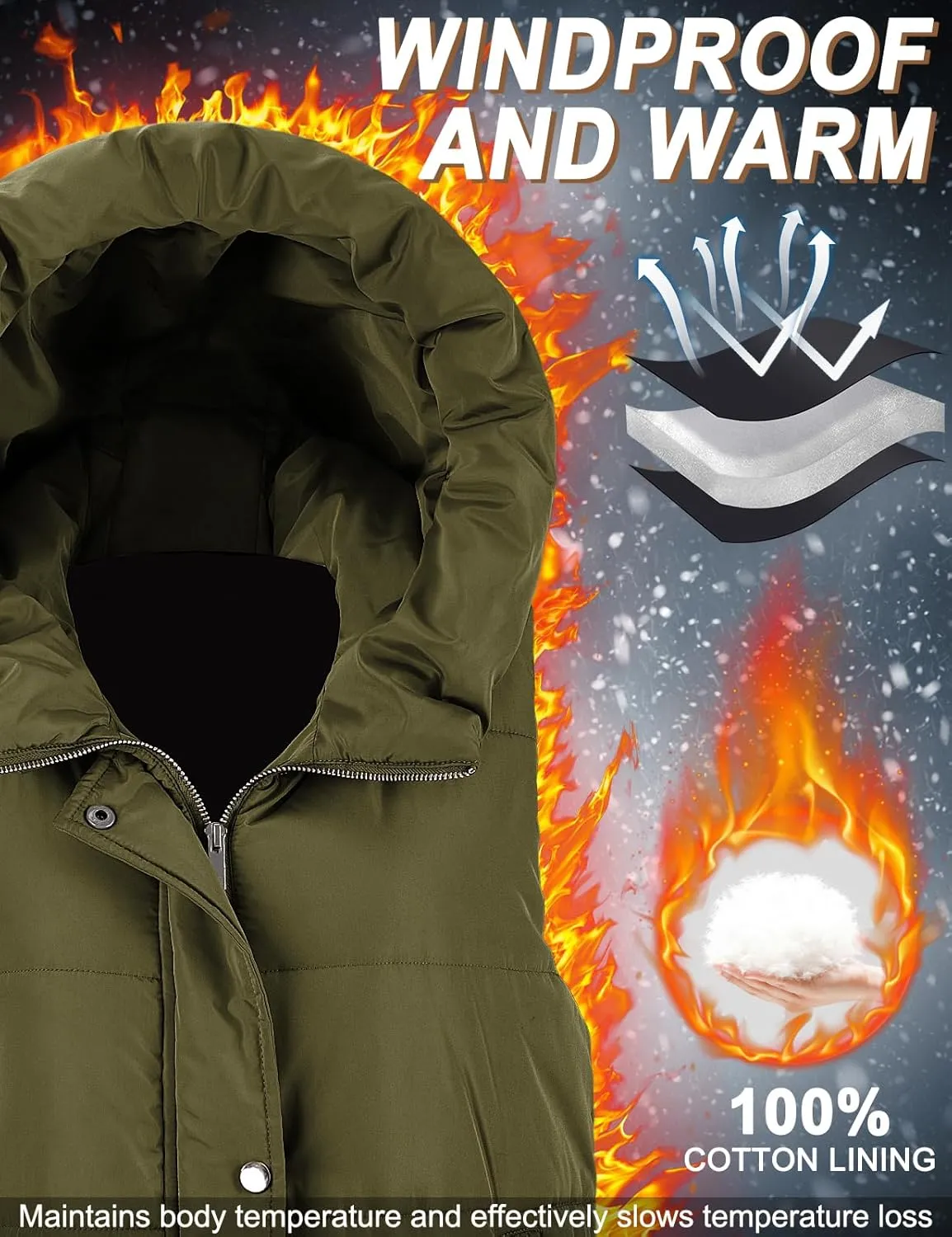 HEEKPEK Womens Puffer Vest Winter Hooded Sleeveless Zip Up Long Puffy Jacket Warm Thick Quilted Coats with Pockets