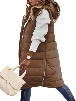 HEEKPEK Womens Puffer Vest Winter Hooded Sleeveless Zip Up Long Puffy Jacket Warm Thick Quilted Coats with Pockets
