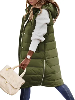 HEEKPEK Womens Puffer Vest Winter Hooded Sleeveless Zip Up Long Puffy Jacket Warm Thick Quilted Coats with Pockets