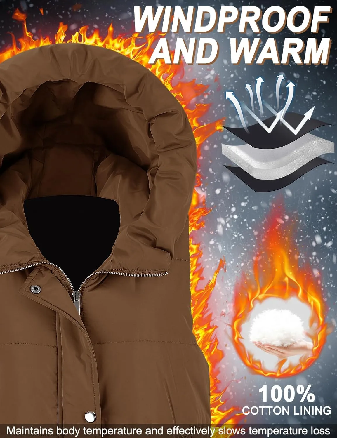 HEEKPEK Womens Puffer Vest Winter Hooded Sleeveless Zip Up Long Puffy Jacket Warm Thick Quilted Coats with Pockets