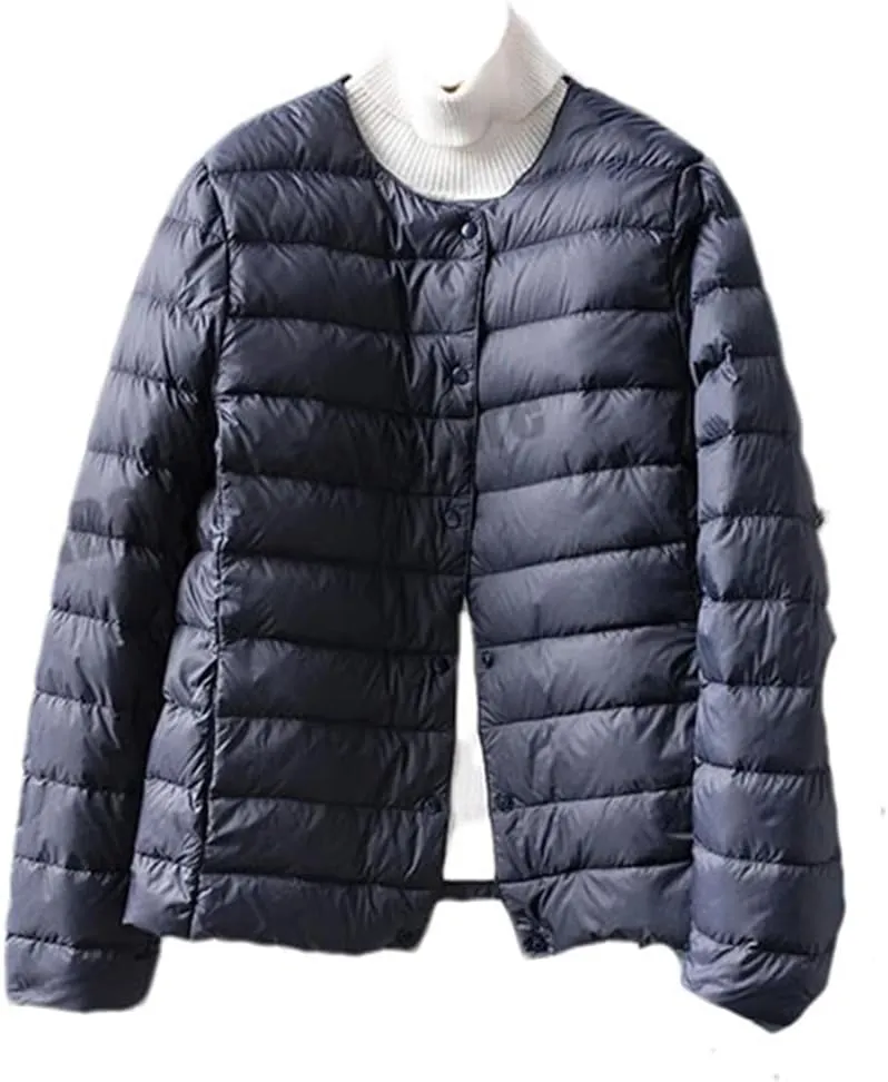 Hgvcfcv Women Liner Down Jacket O-Neck Or V-Neck Female Winter Keep Warm Collarless Ultralight Quilted Puffer Coat