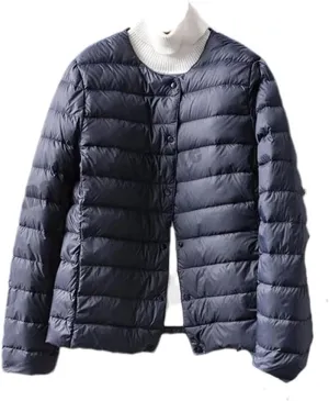 Hgvcfcv Women Liner Down Jacket O-Neck Or V-Neck Female Winter Keep Warm Collarless Ultralight Quilted Puffer Coat