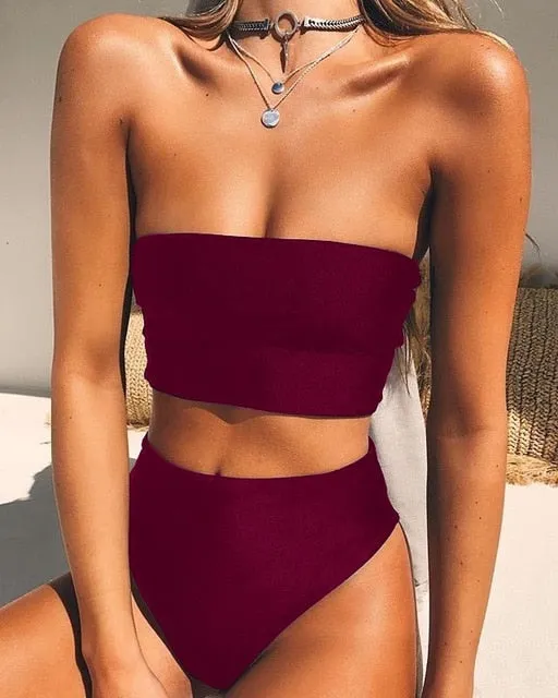 High Leg Bandeau bikini set Swimwear female two pieces swimsuit High Waist Bikini Women Bathing Suit biquini