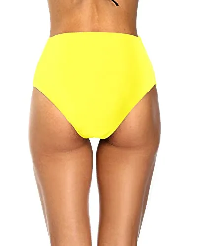 High Rise Strappy Bikini Bottom Plus Size Swim Bottom-Neon Yellow