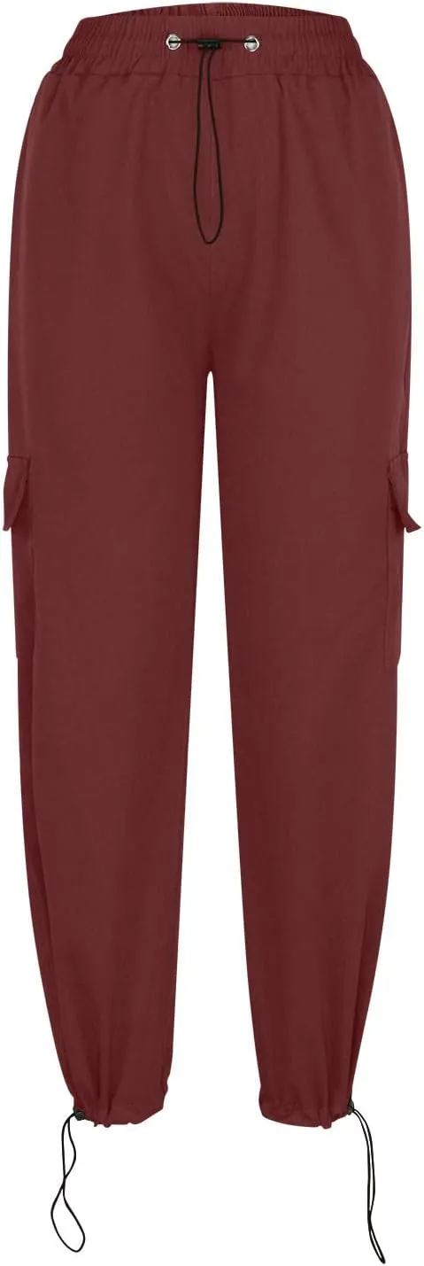 High Waist Cargo Pants for Women Elastic Waist Sweatpants Quick Dry Lightweight Trousers Drawstring Adjustable Jogger