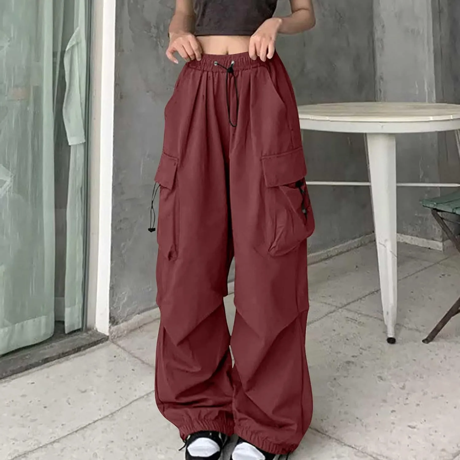 High Waist Cargo Pants for Women Elastic Waist Sweatpants Quick Dry Lightweight Trousers Drawstring Adjustable Jogger
