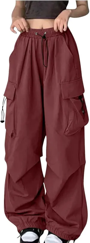 High Waist Cargo Pants for Women Elastic Waist Sweatpants Quick Dry Lightweight Trousers Drawstring Adjustable Jogger