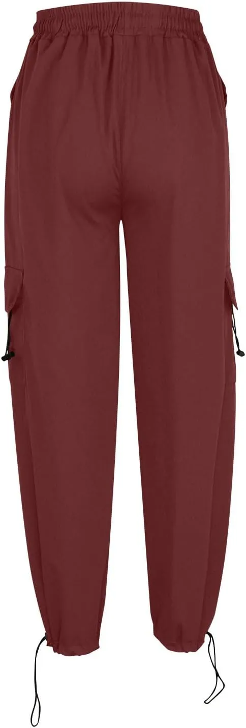 High Waist Cargo Pants for Women Elastic Waist Sweatpants Quick Dry Lightweight Trousers Drawstring Adjustable Jogger