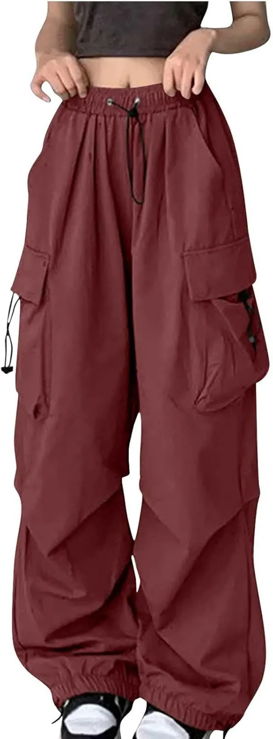 High Waist Cargo Pants for Women Elastic Waist Sweatpants Quick Dry Lightweight Trousers Drawstring Adjustable Jogger