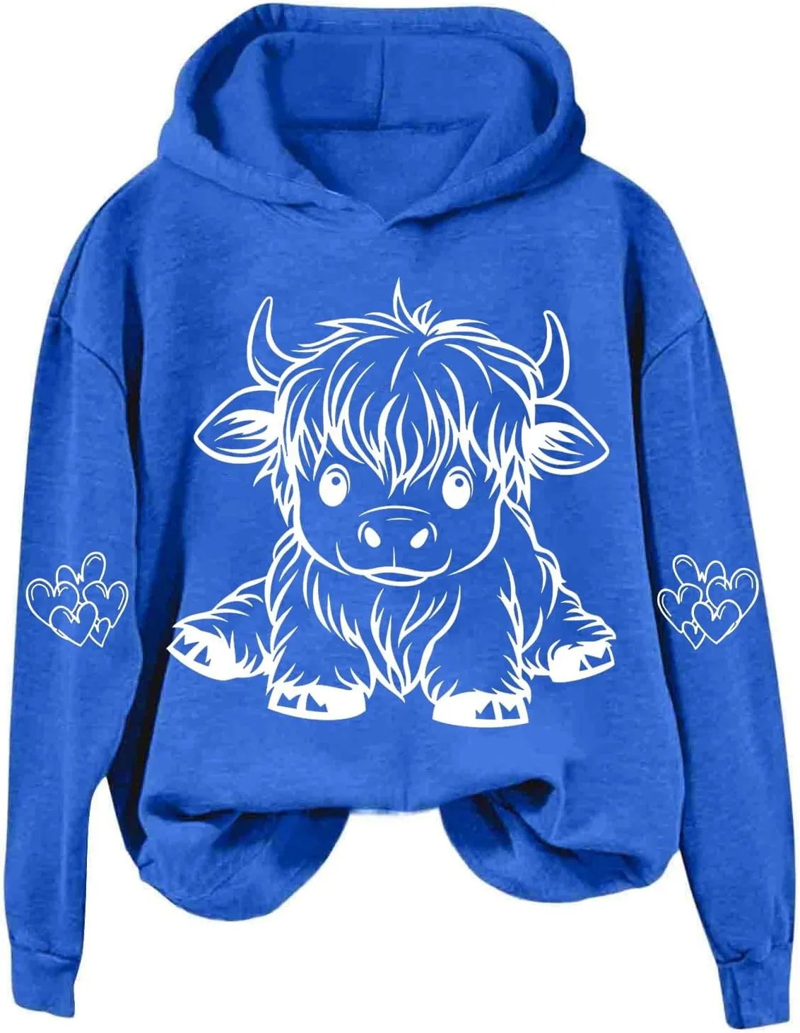 Highland Cow Hoodie Women Loose Fit Pullover Oversized Drawstring Hooded Sweatshirt Cute Streetwear Layering Outfit