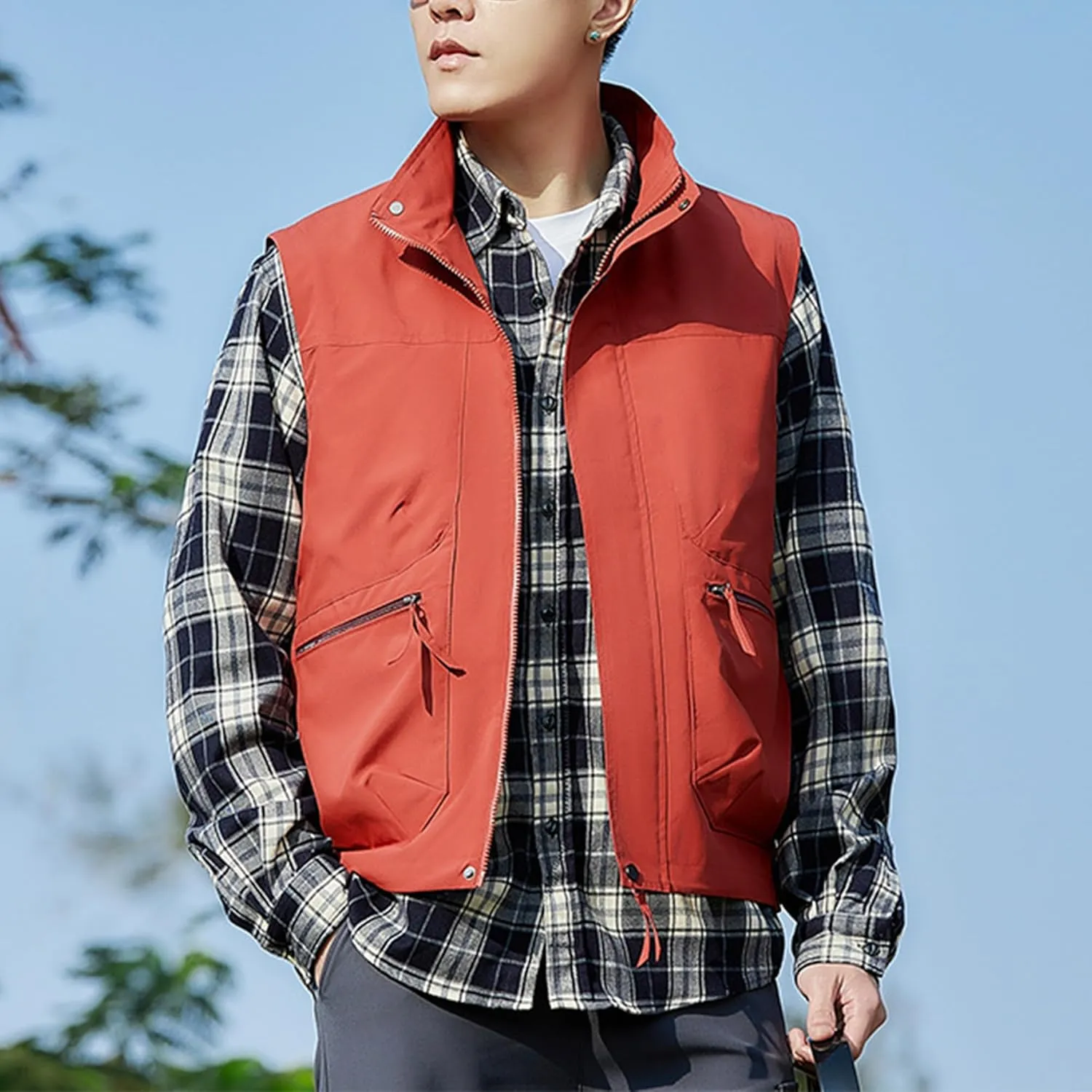 Hixiaohe Mens Vest Golf Outwear Windproof Lightweight Softshell Vest Photo Hiking Travel Work Sleeveless Jacket with Pockets