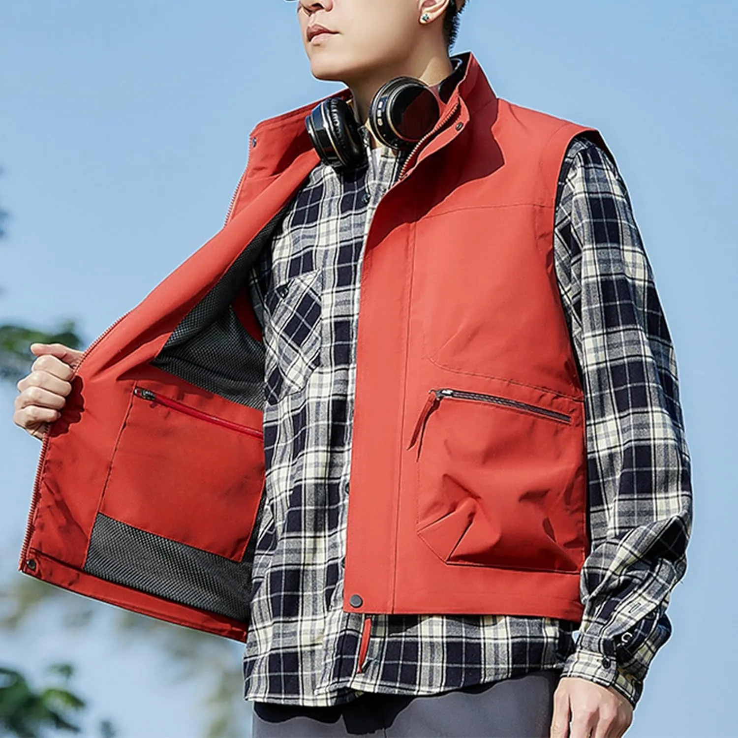 Hixiaohe Mens Vest Golf Outwear Windproof Lightweight Softshell Vest Photo Hiking Travel Work Sleeveless Jacket with Pockets
