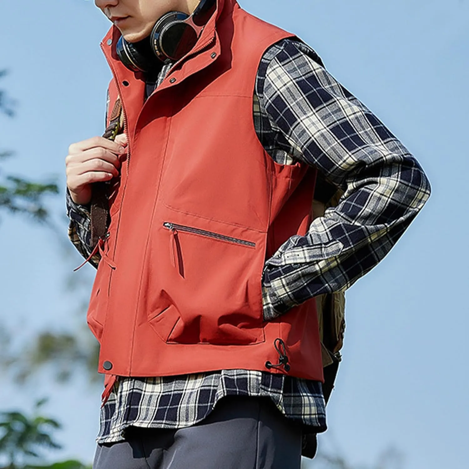 Hixiaohe Mens Vest Golf Outwear Windproof Lightweight Softshell Vest Photo Hiking Travel Work Sleeveless Jacket with Pockets