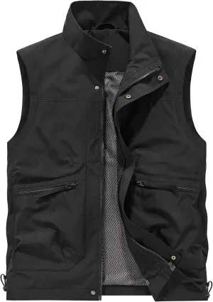 Hixiaohe Mens Vest Golf Outwear Windproof Lightweight Softshell Vest Photo Hiking Travel Work Sleeveless Jacket with Pockets