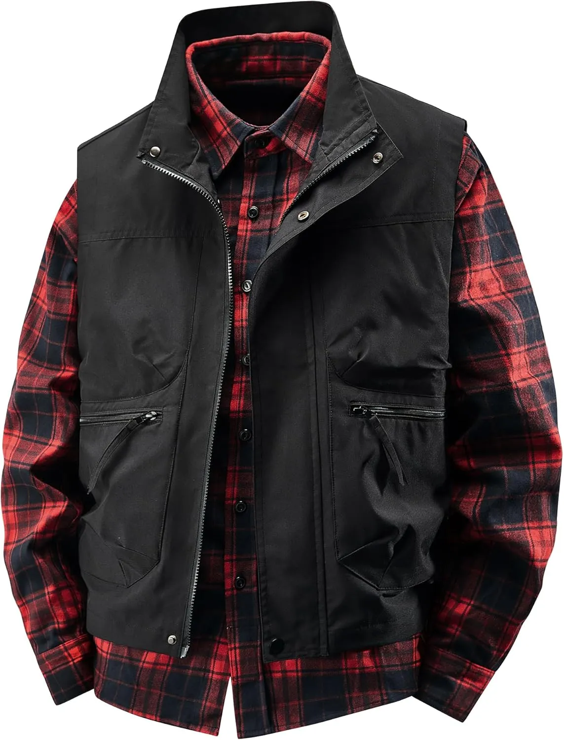 Hixiaohe Mens Vest Golf Outwear Windproof Lightweight Softshell Vest Photo Hiking Travel Work Sleeveless Jacket with Pockets