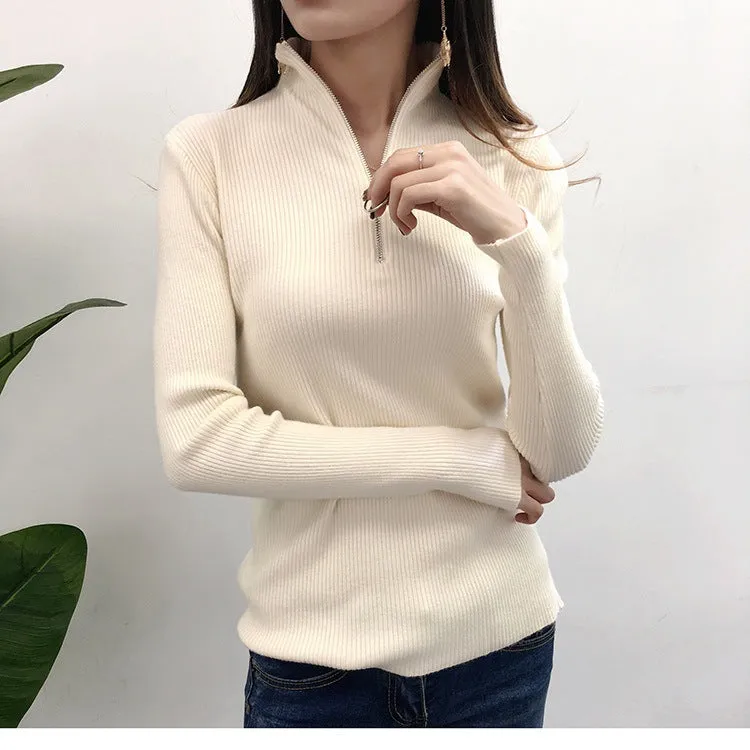 Hong Kong Sweater Women Half-Height Collar Minimalist Matching Knitted Matching Long Sleeved Thick Slim Look Outerwear