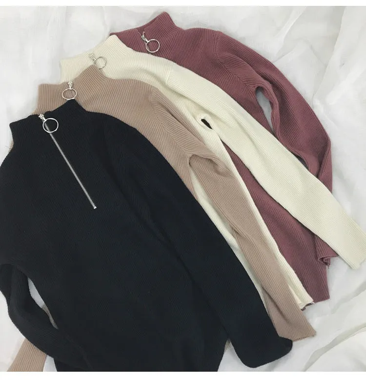 Hong Kong Sweater Women Half-Height Collar Minimalist Matching Knitted Matching Long Sleeved Thick Slim Look Outerwear