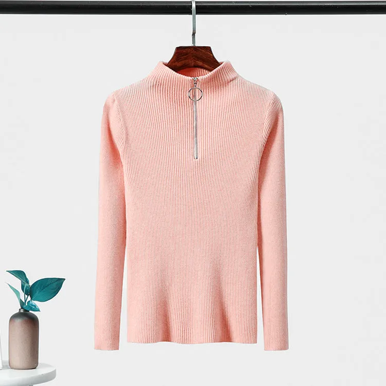 Hong Kong Sweater Women Half-Height Collar Minimalist Matching Knitted Matching Long Sleeved Thick Slim Look Outerwear