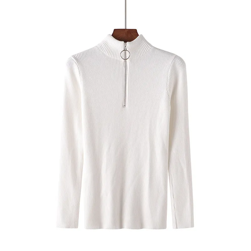 Hong Kong Sweater Women Half-Height Collar Minimalist Matching Knitted Matching Long Sleeved Thick Slim Look Outerwear