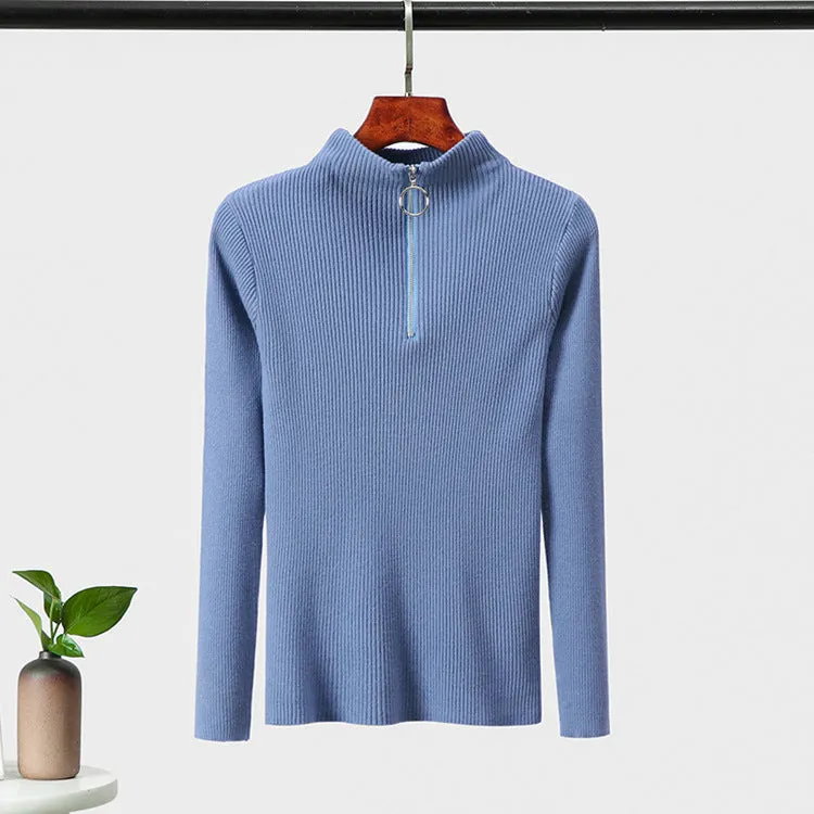 Hong Kong Sweater Women Half-Height Collar Minimalist Matching Knitted Matching Long Sleeved Thick Slim Look Outerwear