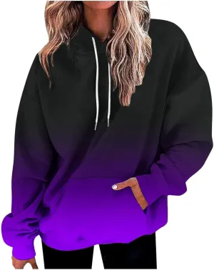 Hoodies for Women 2024 Tie Dye Gradient Drawstring Pullover Tops Baggy Trendy Loose Oversized Sweatshirts with Pockets